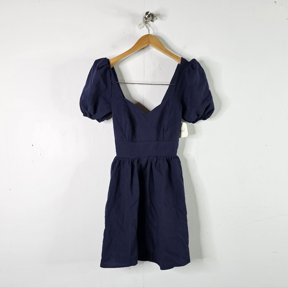 Altar'd State Navy Puff Sleeve Backless Dress